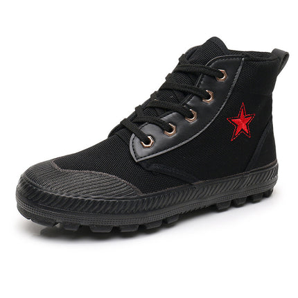 Military-Style Red Five-Star High-Top Liberation Shoes with Rubber Soles, Training Shoes with Linen Midsoles for Summer, Comfortable and Versatile