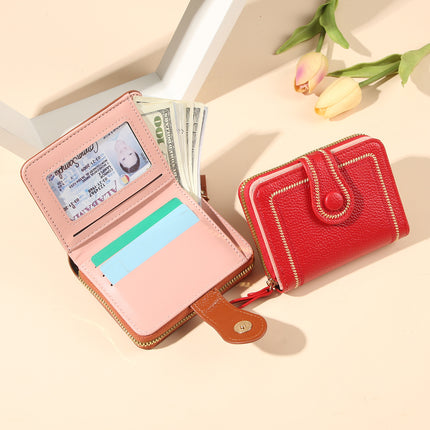 European and American Simple Wallet Women's Short Retro Hong Kong Style All-match Large Capacity Multi-card Zipper Change Card Bag All-in-one Bag
