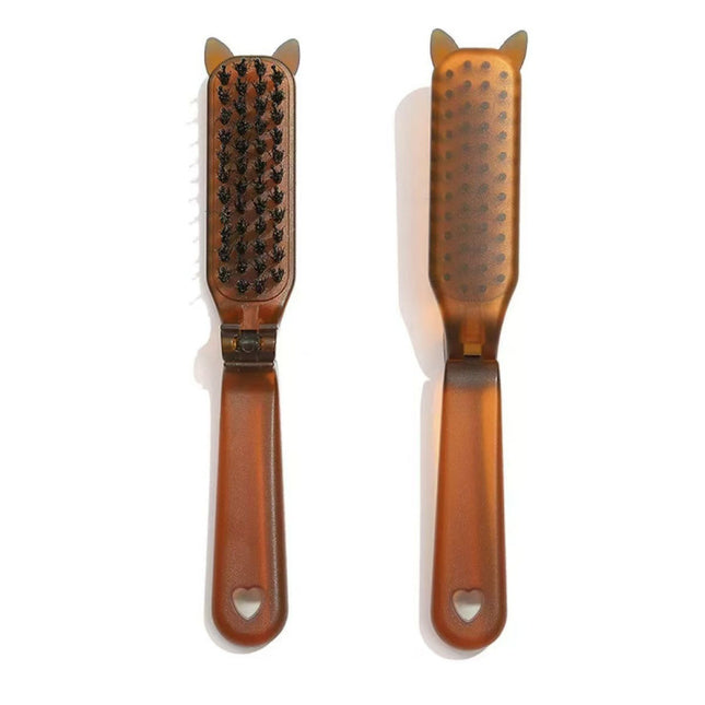 Amber Folding Comb Pig Mane Anti-static No Scalp Hair Comb Compact Portable Travel Comb