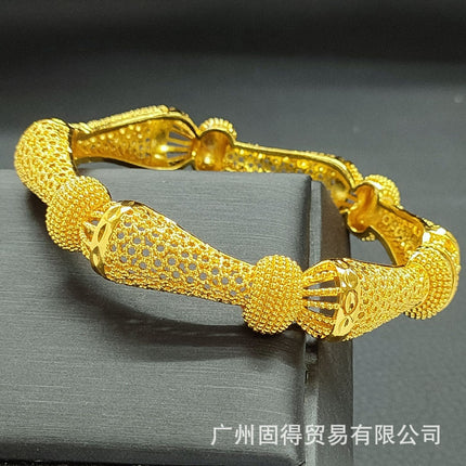 24K Gold Dubai Stereo Carved Buckle Bracelet Non-Fading Women's Middle East Dubai Jewelry Vietnamese Sand Gold Bracelet