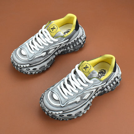 Trendy Korean Style 2025 White Shoes Spring Men's Shoes Casual All-match Thick Sneakers Breathable Leather New Low-top Shoes