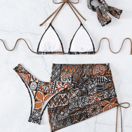 2025 New Swimsuit Female Sexy Four-Piece Bikini Headscarf Bikini Women's Beach Split Swimsuit