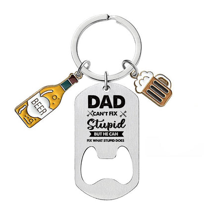 Cross-border Stainless Steel Engraving Metal Keychain Bottle Opener Wine Glass Wine Bottle Birthday Christmas Father's Day Gift
