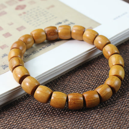 Zhemu bracelet straight cut barrel beads 8*10MM men's and women's couples bracelet new Chinese antique jewelry Wen play yellow sandalwood string