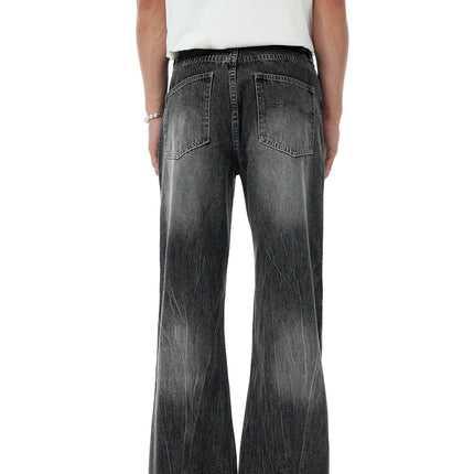11Kn American Black Bootcut Jeans Lightning Cracked Washed Retro Distressed Loose Slim Casual Pants