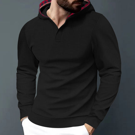 Cross-border Men's Autumn and Winter Leisure Sports Men's Long-sleeved Hooded T-shirt European and American Foreign Trade plus size Waffles Hoodie
