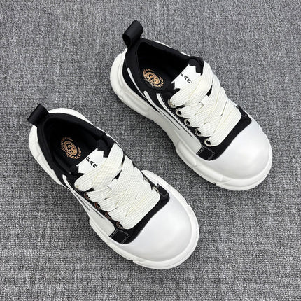 Trendy Men's Sneakers Breathable White Shoes Versatile Low-Top Casual Korean Version 2025 New Leather Autumn Winter Thick Sole