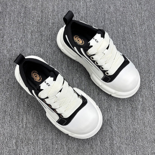 Trendy Men's Sneakers Breathable White Shoes Versatile Low-Top Casual Korean Version 2025 New Leather Autumn Winter Thick Sole