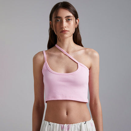 M24Tp096 European and American Clothing 2024 Amazon Summer New Pure Color Camisole Asymmetric Top Wholesale