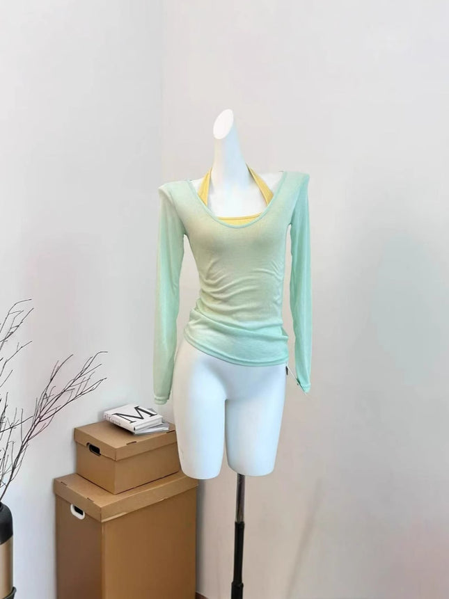 Sun Protection Blouse for Women 2025 New Suit Summer Long-Sleeved T-Shirt Right Shoulder Loose Slimming Look Flesh-Covering Top