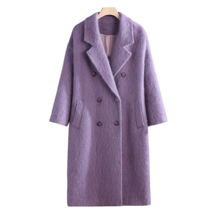 New Light Luxury Soft Brushed 100% Cashmere Long Coat for Women, Oversized Double-Breasted Loose Extended Coat