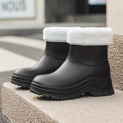 Cross-Border Korean Style Women's Waterproof Anti-Slip Rain Boots with Cotton to Keep Warm and Increase Wear-Resistant Rubber Shoes for Outdoor Camping Rain Boots Foreign Trade