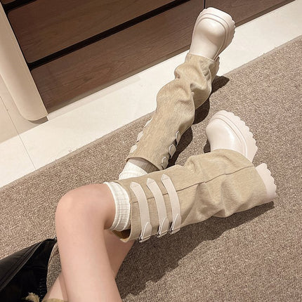 Unique Belt Buckle Long Boots for Women 2025 Autumn and Winter New Thick-Soled Stacked Tube Boots Sweet Cool Style High Knight Boots
