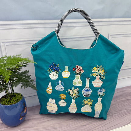ball chain Japanese high quality eco-friendly shopping bag embroidered hand canvas bag nylon shopping bag