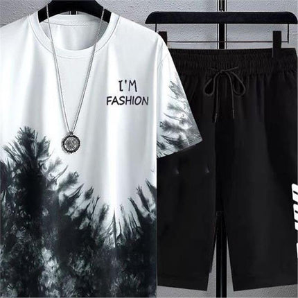 New Quick-drying Ice Silk Gradient suit Men's Short-sleeved T-shirt Summer Casual Shorts Sports Two-piece Handsome Men's Wear