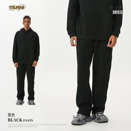 Tilani Men's Clothing 2026 Spring and Autumn Solid Color Basic Sports Suit American Style Trendy Brand Fleece-Lined Thickened Sweatshirt and Sweatpants