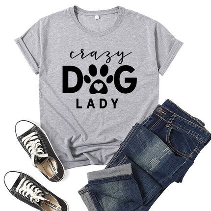 Foreign trade cross-border Crazy dog lady printed short sleeve round neck T-shirt European and American men's and women's summer loose-fitting jacket