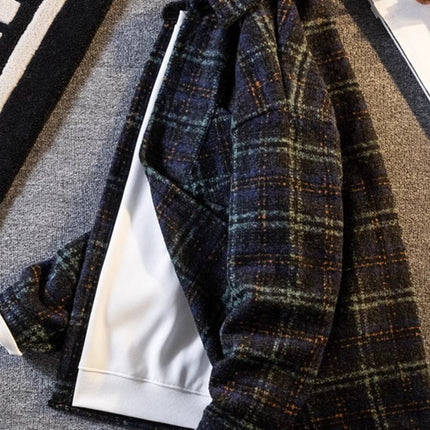 American retro plaid shirt men's spring and autumn loose casual jacket ruffian handsome coat home figure# XXF025