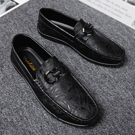 Labor Insurance Work Men's Shoes Summer Business Dress Casual Leather Shoes Men's Slip-on Lazy Soft Bottom Bean Shoes Black