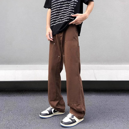 Army Green Logging Crane Pants Men's 2025 Spring American Style High Street Loose Straight Casual Pants cleanfit Pants