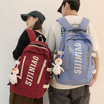 New Backpack Women's Junior Senior high school College Student Schoolbag Large Capacity Casual Couple's Double Back with Pendant for Travel