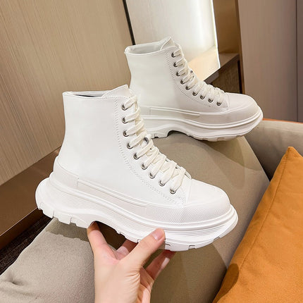 Canvas Shoes for Women 2025 New Spring and Summer White Platform Thick-Soled Half-Slip Versatile High-Top Dad Shoes Mcqueen