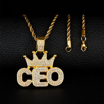 European and American Hip-Hop Pendant Crown Ceo Letter Niche Design Full of Diamonds Cross-Border Hot Selling Pendant Cross-Border Exclusive Supply