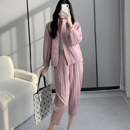 Winter cotton-padded clothes cotton-padded jacket suit women's fashion upscale women's clothing Miyake high-end clothes casual wind wear a complete set