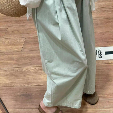 Japanese Retro Fresh Mint Green Banana Casual Pants for Women 2024 Summer Loose Slimming Harem Straight Wide-Leg Pants