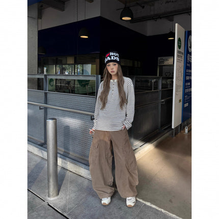 2025 New American Retro Style Large Pocket Coffee-Colored Work Casual Pants Loose Fit Versatile Silhouette Long Pants