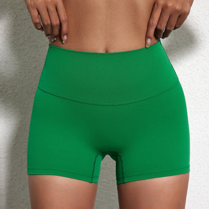 Summer solid color European and American women's high waist hip lifting peach sports shorts tight stretch fitness three pants can be worn outside