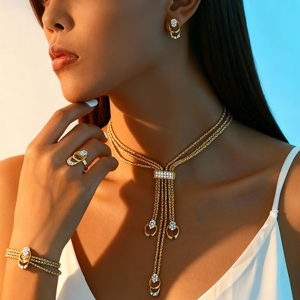 Hot Fashion Evening suit Jewelry Crystal Bridal Necklace Earrings Bracelet Four Pieces suit Boutique Light Luxury Jewelry