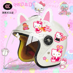 Children's 3c thickening + cat t2 / White half helmet + rocking cat + white and pink combination