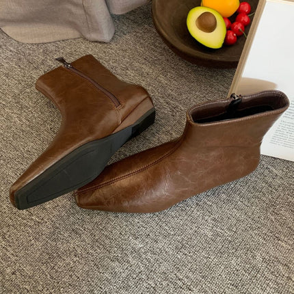 Soft-Soled Elegant Low-Heeled Slim Boots for Women 2025 Autumn and Winter New Fashion Versatile Side Zipper Short Boots for Women Fashion Trend