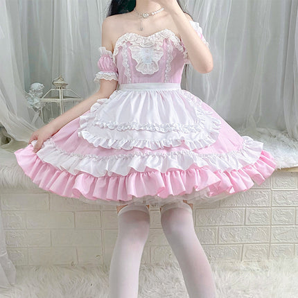 Exported to Japan Two-Dimensional Pink Loli Maid Costume Cosplay Anime Role-Playing Cafe Dress