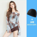 8251 coffee brown three-piece suit + swimming cap / One size fits all [recommended 40-47.5kg]