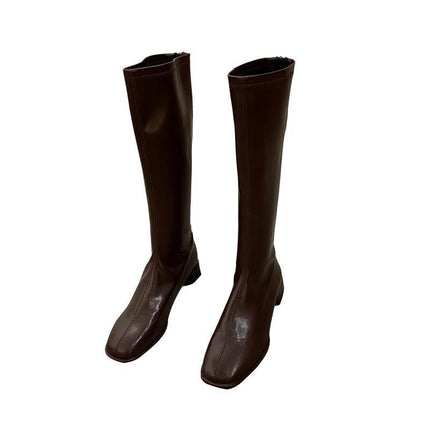 High-Top Knight Boots for Women, Large Size 41-42, Over-The-Knee Boots, 2025 Winter New Style, Plush Thick Heel Square Toe Boots