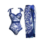 Navy blue hard bag bikini + gauze skirt / S