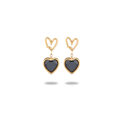 European and American new simple 18K gold inlaid black zircon stainless steel earrings women's fashionable all-match high-grade titanium steel earrings