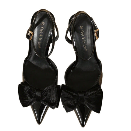 2025 French Princess Shoes Export Large Size Pure Color Bow Mule Shoes Women's Pointed Toe Half Drag Elegant Elegant
