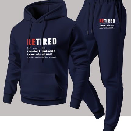 Autumn and Winter Men's Letter Heat-Printed Hooded Sweatshirt and Sweatpants Set, Trendy Loose Casual Sports Two-Piece Set