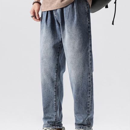 American Retro Floor-Length Drapey Jeans for Men, New Spring and Autumn Style, Loose Straight High Street Fashion Casual Pants