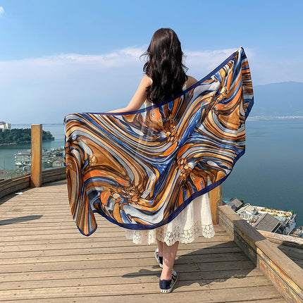 Ethnic Style Abstract Design Sense Cotton and Linen Scarf Sunscreen Shawl Women's Lightweight Travel Holiday Beach Towel Long Shawl