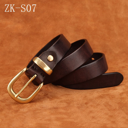 Handmade Vintage Copper Buckle Jeans Versatile Belt for Women Hong Kong Style Top Layer Cowhide Pin Buckle Genuine Leather Belt Vegetable Tanned