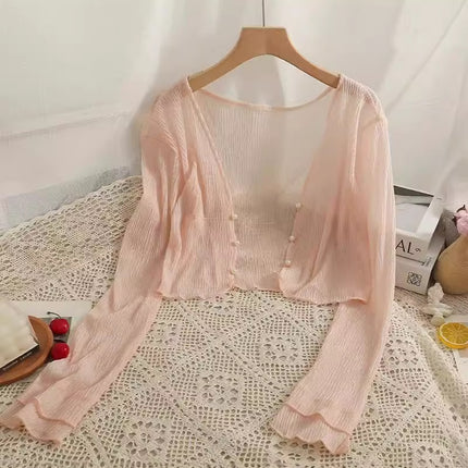 Mint Mambo Sunscreen Cardigan Women's Thin Small Shawl Summer Sling Skirt Outer Blouse Tulle Top