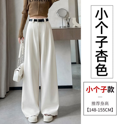 Black Woolen Suit Pants for Women, Spring, Autumn, and Winter, High-End Feel, Drapey, High-Waisted, Slimming, Petite, Straight-Leg, Narrow Wide-Leg Pants