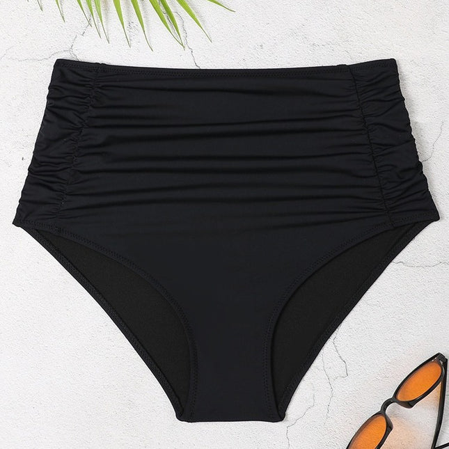 Women's High-Waisted Swim Shorts, Tummy-Concealing, Slimming, Conservative, Separate Swim Shorts for Women, European and American Export, Available in Additional Colors, Solid Color, Plus-Size Swim Shorts