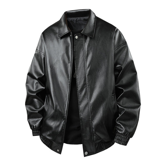Solid Color American Retro Leather Jacket Men's Motorcycle New Leather Jacket Men's Pu Jacket Spring and Autumn Loose Trendy