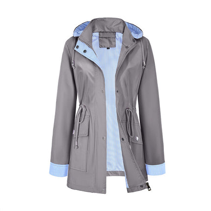 Cross-Border Supply Women's Casual Water-Repellent Jacket Women's Thin Mid-Length Windbreaker Factory Direct Supply to Amazon