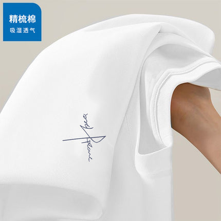 2026 Cotton Short-Sleeve T-Shirt for Men, Trendy Brand, Summer Hot Item, Hong Kong Style, Five-Quarter Sleeves, Trendy Simple Printed Top for Couples